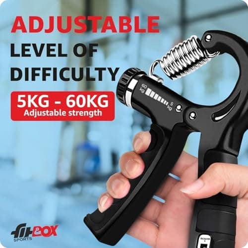 FitBox Sports Adjustable Hand Grip (5kg - 60kg) Strengthener with Counter for Men & Women for Gym Workout Hand Exercise Equipment to Use in Home for Forearm Exercise (Black) Stainless Steel Spring view 3