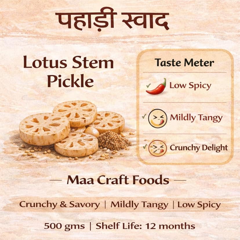 Maa Craft Lotus Stem Pickle (Kamal Kakdi Achaar) | Traditional Indian Homemade Pickle | Himalayan Crafted | Crunchy & Spicy | No Artificial Flavours | 500g view 5