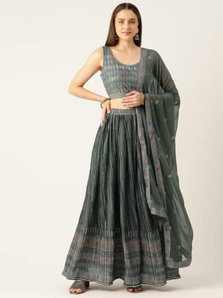Foil Printed Sequinned Ready to Wear Lehenga & Blouse With Dupatta & Potli