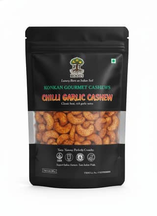 Maa Roots Chilli Garlic Cashews 200g | Spicy Garlic Flavoured Konkan Cashews | Premium Whole Kaju | Bold & Savoury Healthy Snack