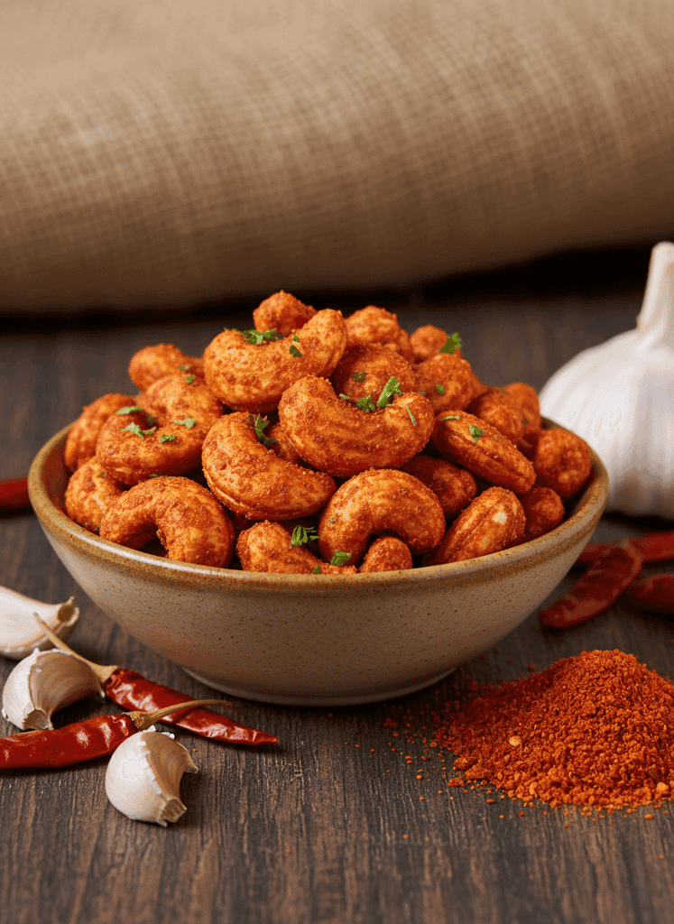 Maa Roots Chilli Garlic Cashews 200g | Spicy Garlic Flavoured Konkan Cashews | Premium Whole Kaju | Bold & Savoury Healthy Snack view 3