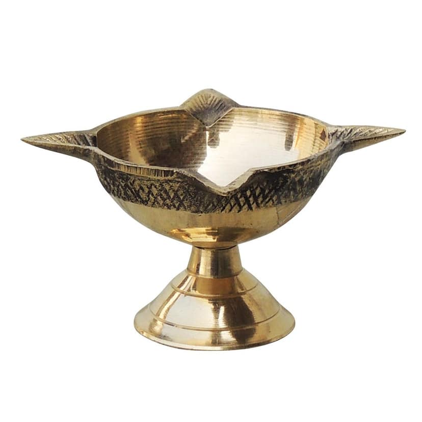 Brass Table Decor Oil Lamp Deepak 4 Wicks - Handcrafted Deepak for Mandir Use, Height : 1.7 Inch (FMAS633 C) view 2