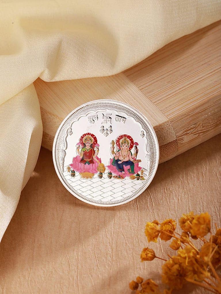999 Silver Maa Lakshmi & Ganeshji 10 gram Colour Silver Coin