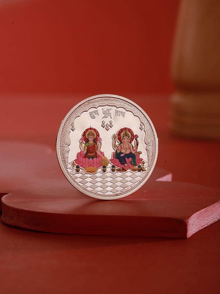 999 Silver Maa Lakshmi & Ganeshji 10 gram Colour Silver Coin view 4