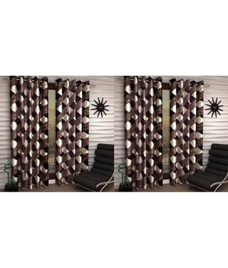 N2C Home Floral Semi-Transparent Eyelet Curtain 7 ft ( Pack of 4 ) - Brown