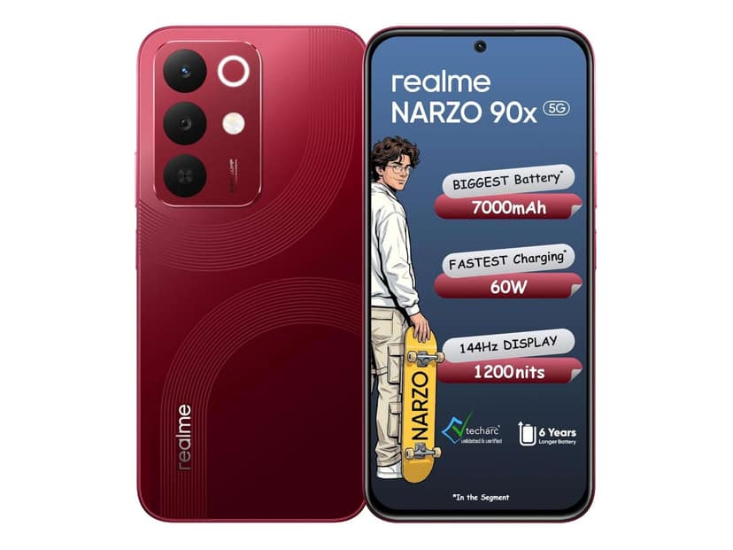 Realme Narzo 90X 5G Smartphone, 4GB RAM, 128GB Storage - Maroon Red