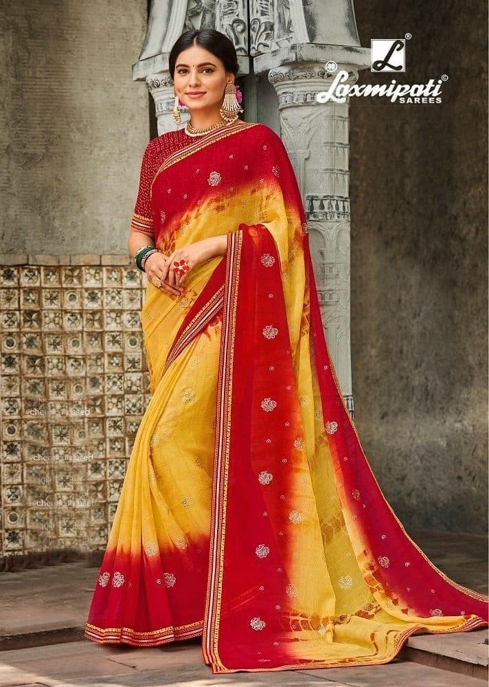 Multicolor Color Foil Print Chiffon Saree With Fancy Border And Fancy Blouse Piece
