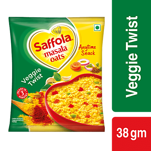 Saffola Masala Oats - Tasty Evening Snack, Fibre Rich, Veggie Twist, 38 g