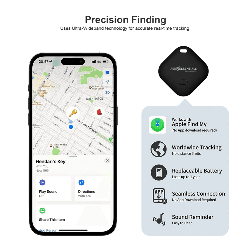 Aeroessentials AeroTag Find My Compatible Item Tracker, UWB Technology, CR2032 Battery, 1-Year Battery Life view 3