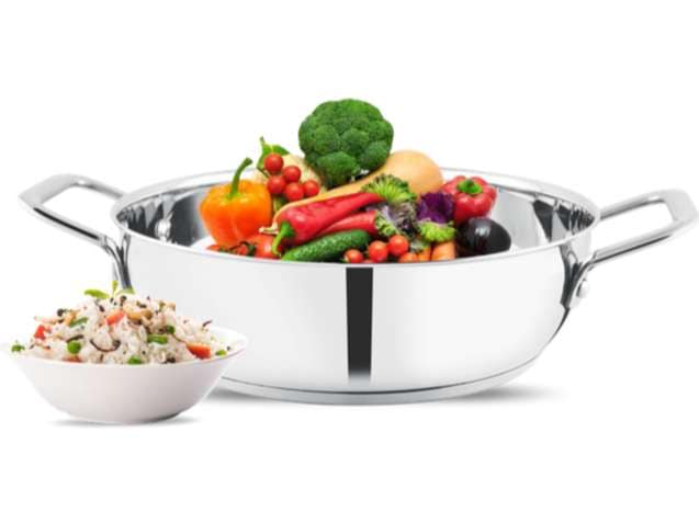 Pigeon Steelo Stainless Steel Kadai Induction Base, 14 inch, Sandwich Bottom view 2