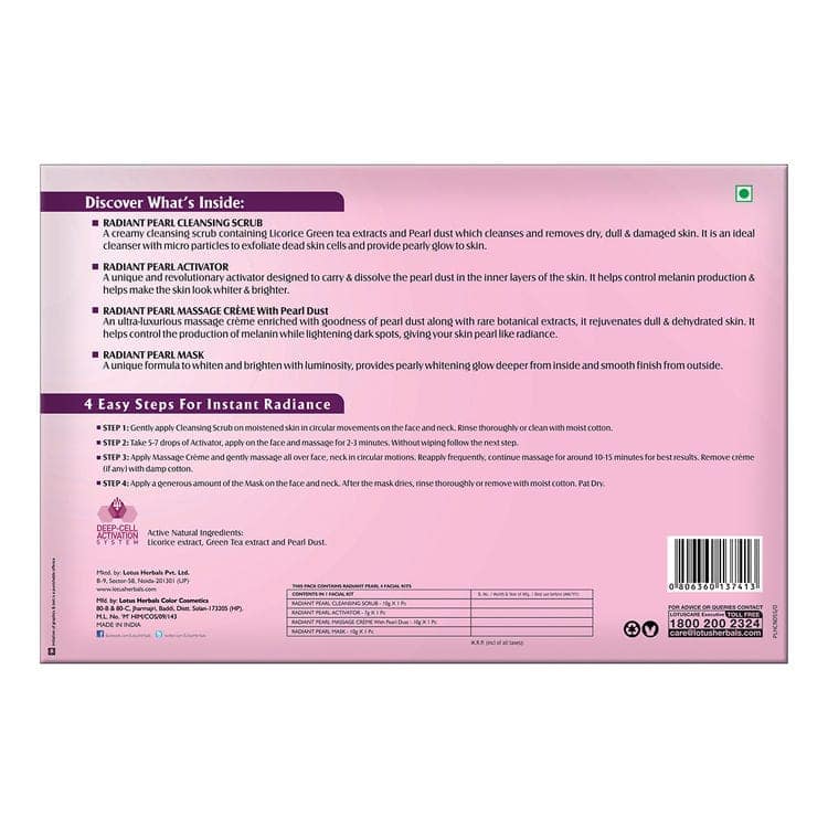 Lotus Herbals Radiant Pearl Cellular Lightening 4 Facial Kit (37 gm each) view 5