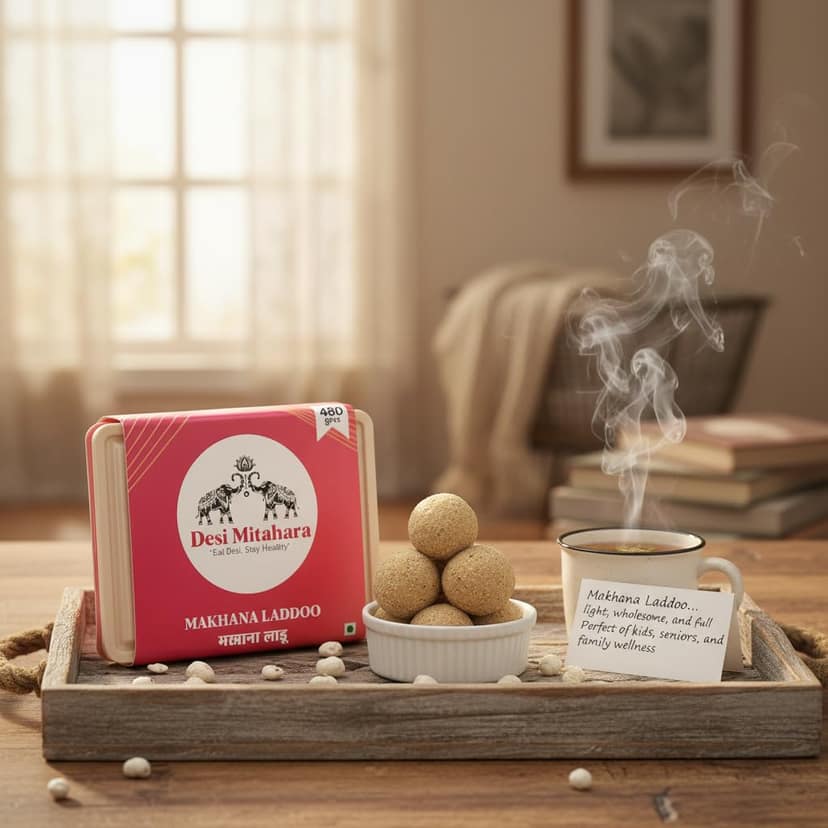 Desi Mitahara's Makhana Ladoo - Made with Makhana, Jaggery & Cow Ghee - Traditional Indian Sweet - Healthy, Nutritious Snack - 360g Pack - No Artificial Colours - Suitable for All Ages