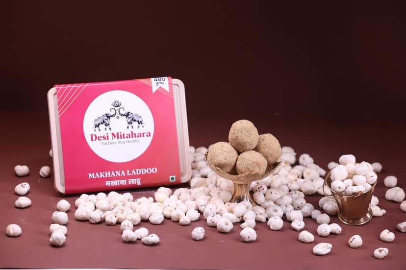 Desi Mitahara's Makhana Ladoo - Made with Makhana, Jaggery & Cow Ghee - Traditional Indian Sweet - Healthy, Nutritious Snack - 360g Pack - No Artificial Colours - Suitable for All Ages view 4