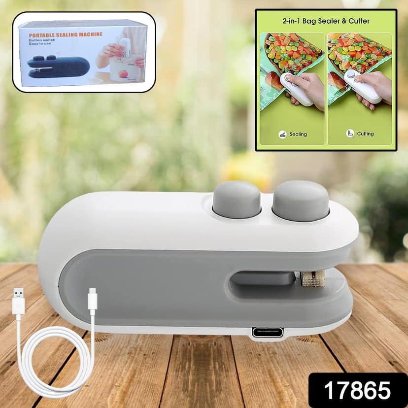 Mini Bag Sealer, 2 in 1 Seal & Cutter Heat Sealers, TYPE-C USB Charging Portable Bag Reseller, Handle Food Sealer, Sealing Machine for Food Storage Plastic Bags Snacks Keep Food Fresh view 2