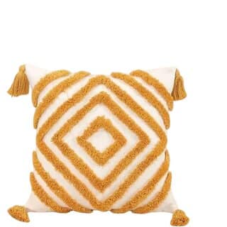 Decorative Mustard Yellow Diamond Pattern Tassel Cushion Cover