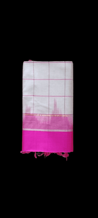 White and Pink Cotton Saree With Zari Border