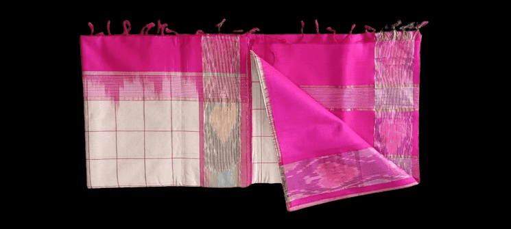 White and Pink Cotton Saree With Zari Border view 3