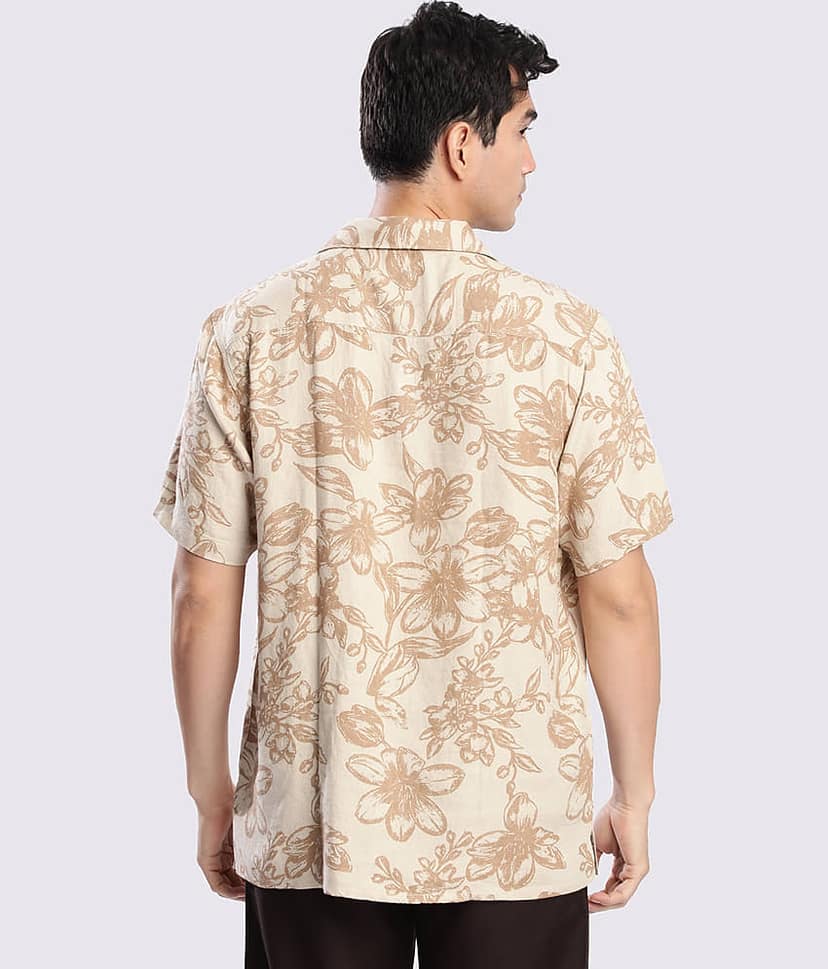 Bene Kleed Linen Relaxed Fit Printed Half Sleeves Cuban Collar Men's Casual Shirt (Beige) view 4