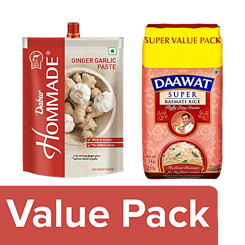 bb Combo Daawat Basmati Rice Super 1 kg With Dabur Ginger Garilc Paste 200g, Combo 2 Items