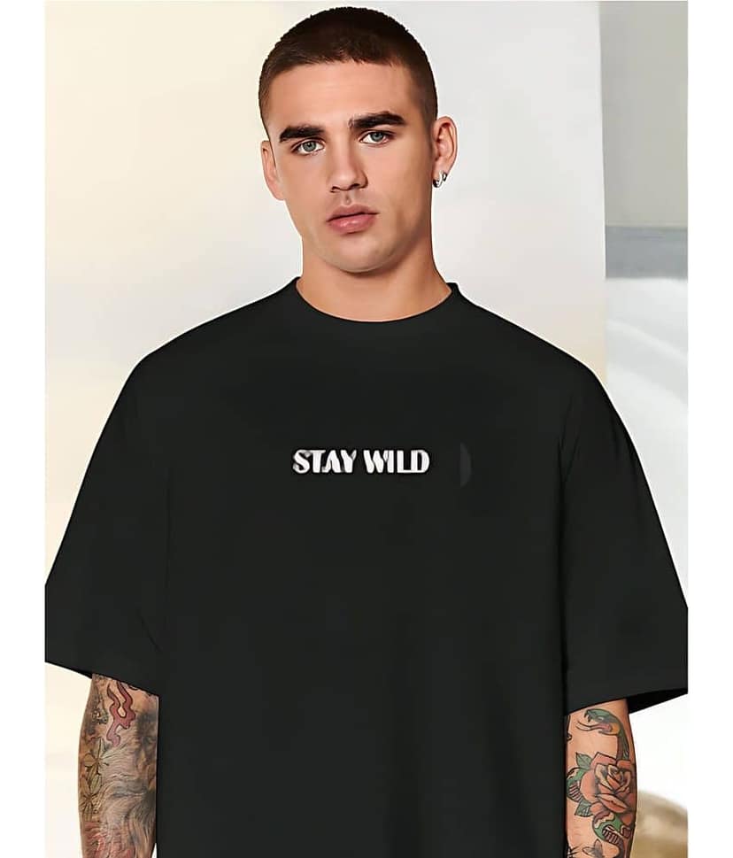 CrazyBee Pack of 1 Cotton Blend Oversized Fit Men's T-Shirt ( Black ) view 2