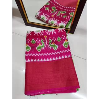 Green And Pink Colour Ikkat Designer Printed saree view 2