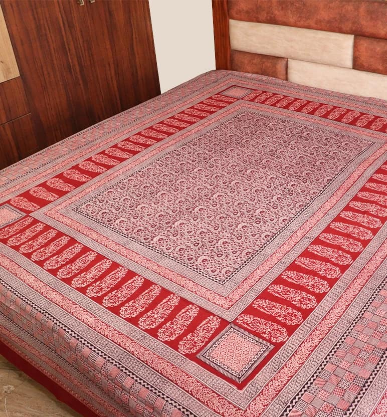 Hand Block Printed Bagh Cotton Double Bed Sheet view 2