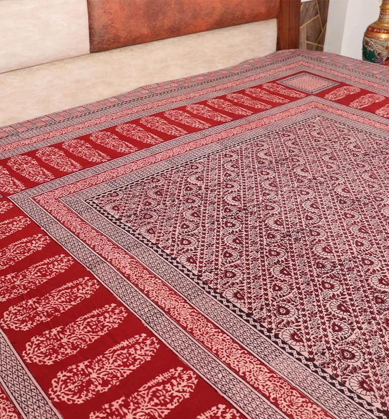 Hand Block Printed Bagh Cotton Double Bed Sheet view 3