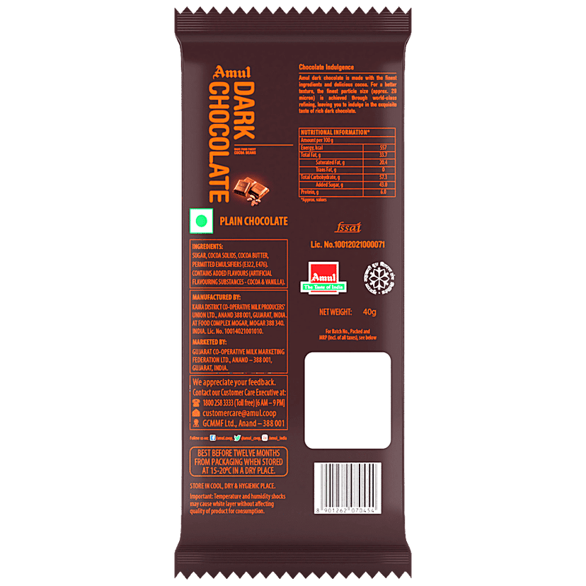Amul Dark Chocolate, 40 G view 2