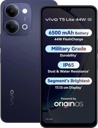 vivo T5 Lite 44W 5G (Twilight Shadow, 6GB RAM, 128GB Storage) | MediaTek Dimensity 6300 5G Processor | 50MP AI Dual Rear Camera | 5MP Front Camera | 6.74-inch Display | 6500mAh Battery
