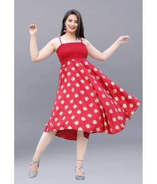 ZAMAISHA Women Rayon Printed Fit & Flare Dress ( Maroon )