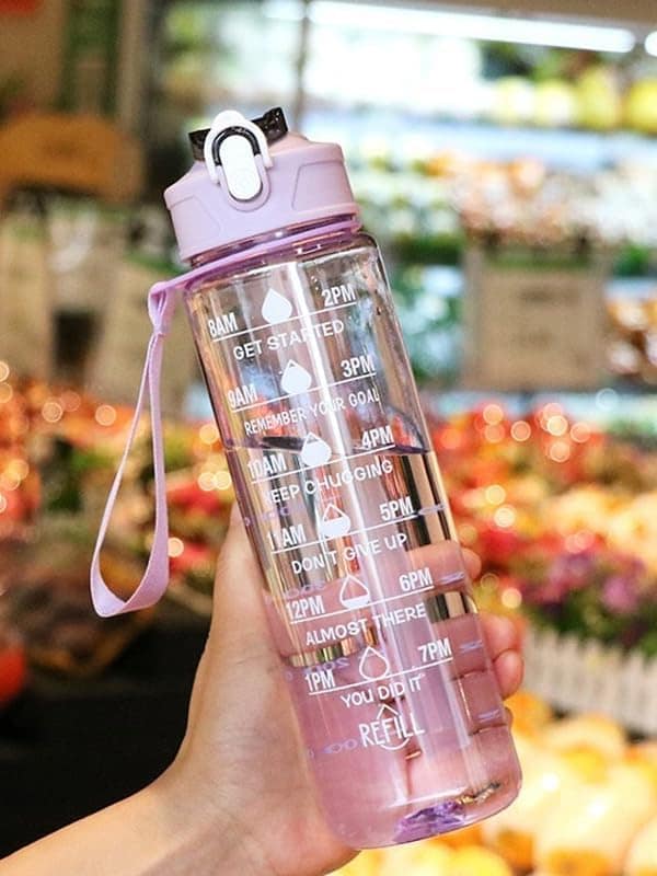 Transparent Motivational Water Bottle (900 ML) with Time Marker, Leakproof, Durable, Time Marker | Non-Toxic Bottle for Fitness, Gym, office, School, Indoor/Outdoor Bottle (Multicolor, Pack of 1)