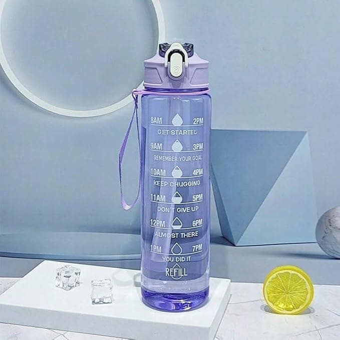 Transparent Motivational Water Bottle (900 ML) with Time Marker, Leakproof, Durable, Time Marker | Non-Toxic Bottle for Fitness, Gym, office, School, Indoor/Outdoor Bottle (Multicolor, Pack of 1) view 2