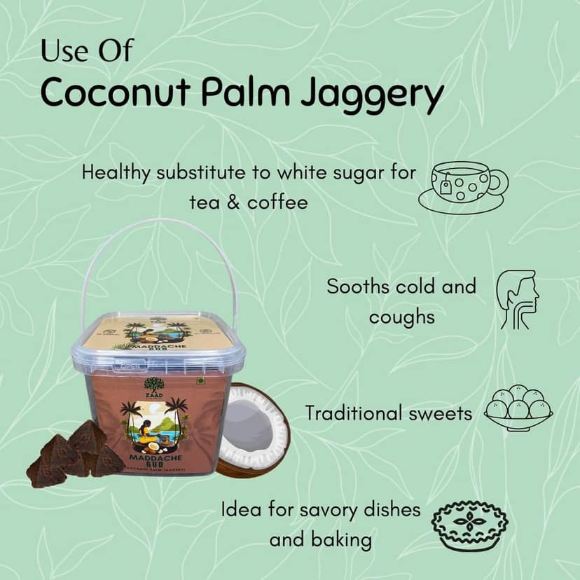 Coconut Jaggery | Coconut Palm Jaggery - 700 grms | Healthy Sugar Substitute | Natural Sweetneer | No Chemicals, No Additives| Maddache Gud | Traditional Goan Sweetener | ZAAD ORGANICS view 4
