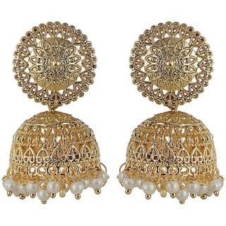 Filigreee Jhumki Filigree Top Earrings Golden Alloy Copper Material Drop Hook Earrings for Women's Fashion Jewelry