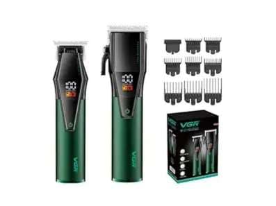 VGR V-677 Professional Salon Hair Clipper & Trimmer Combo Set Trimmer 440 min Runtime 13 Length Settings (Green, Black)