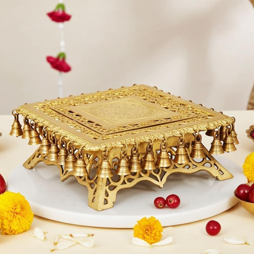 Brass Stool for God Idol Statue - Handcrafted Temple Platform, Height : 5 Inch (BSMAS818 B)