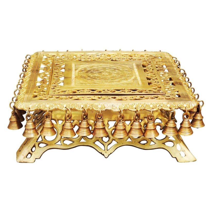 Brass Stool for God Idol Statue - Handcrafted Temple Platform, Height : 5 Inch (BSMAS818 B) view 2