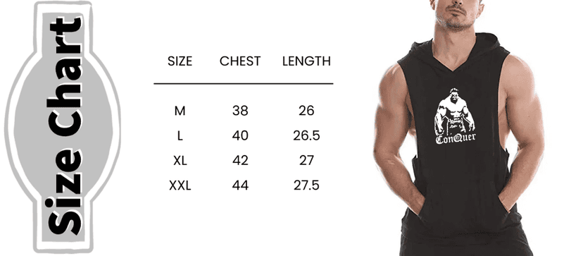 Hot Button Conquer Printed Stringer Gym Vest Hoodie for Men | Y-Back Design view 5