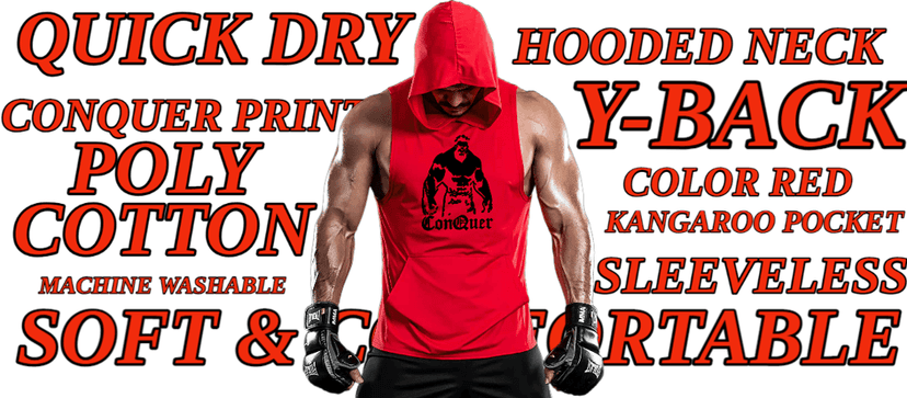 Hot Button Conquer Printed Stringer Gym Vest Hoodie for Men | Y-Back Design view 9