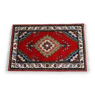 ELURURoyal Red Floral Medallion Door Mat | Traditional Designer Indoor Rug | Soft Decorative Carpet for Home Entrance & Living Room