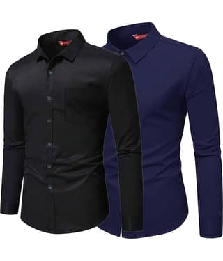 Yugnik Cotton Blend Slim Fit Full Sleeves Men's Formal Shirt - Navy Blue ( Pack of 2 )