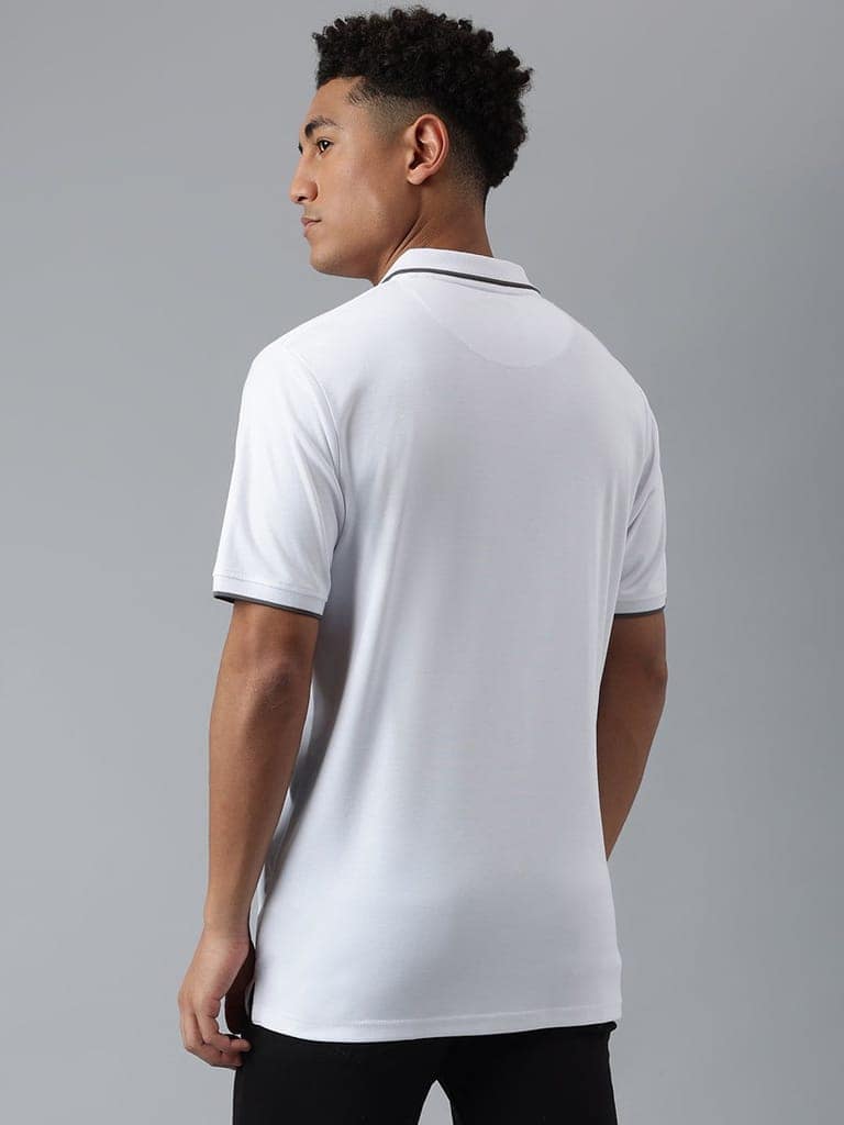 Men White Regular Fit Polo Neck T-Shirt view 5