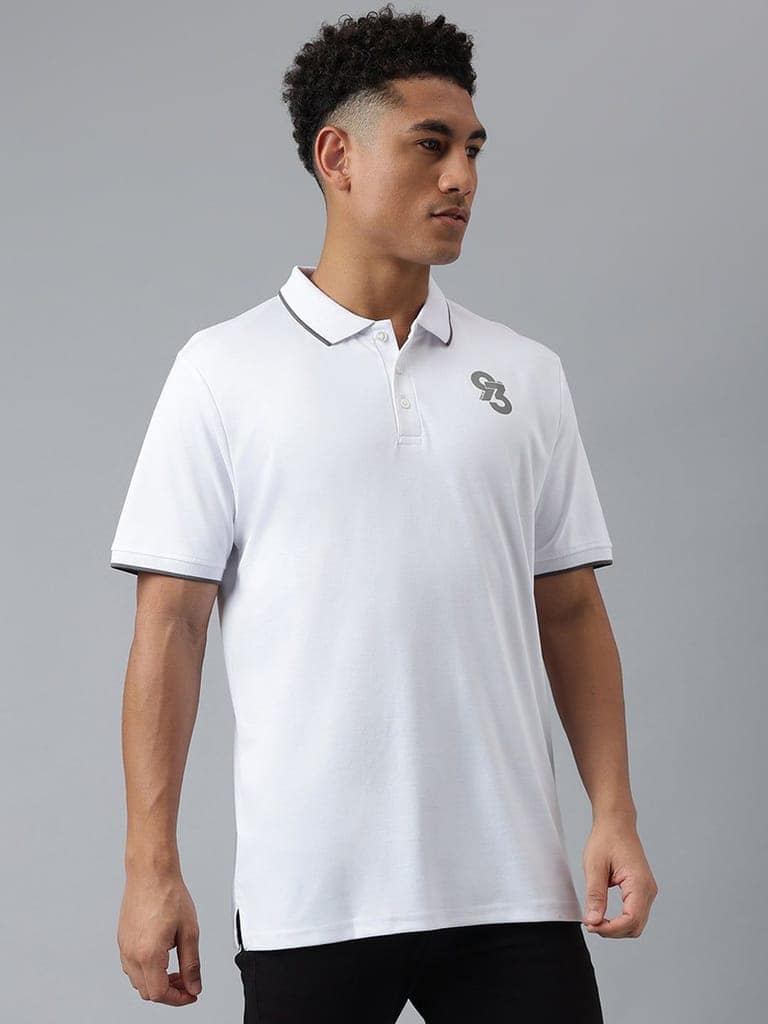Men White Regular Fit Polo Neck T-Shirt view 7
