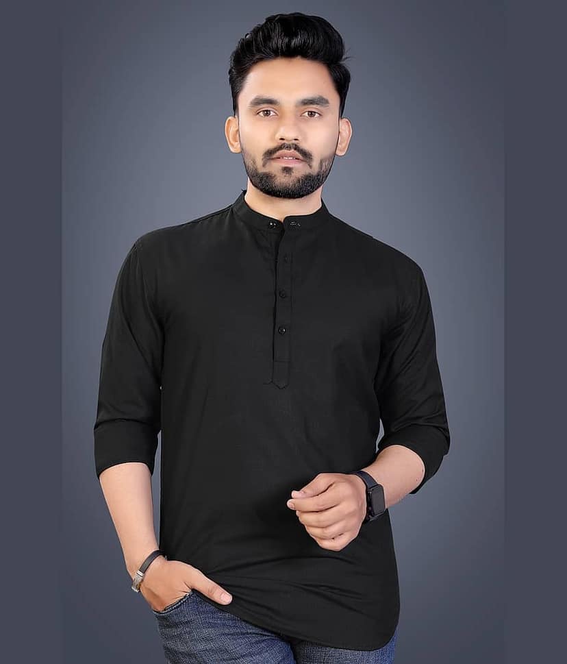 Nofilter Cotton Blend Plain Regular Kurta For Men ( Black )