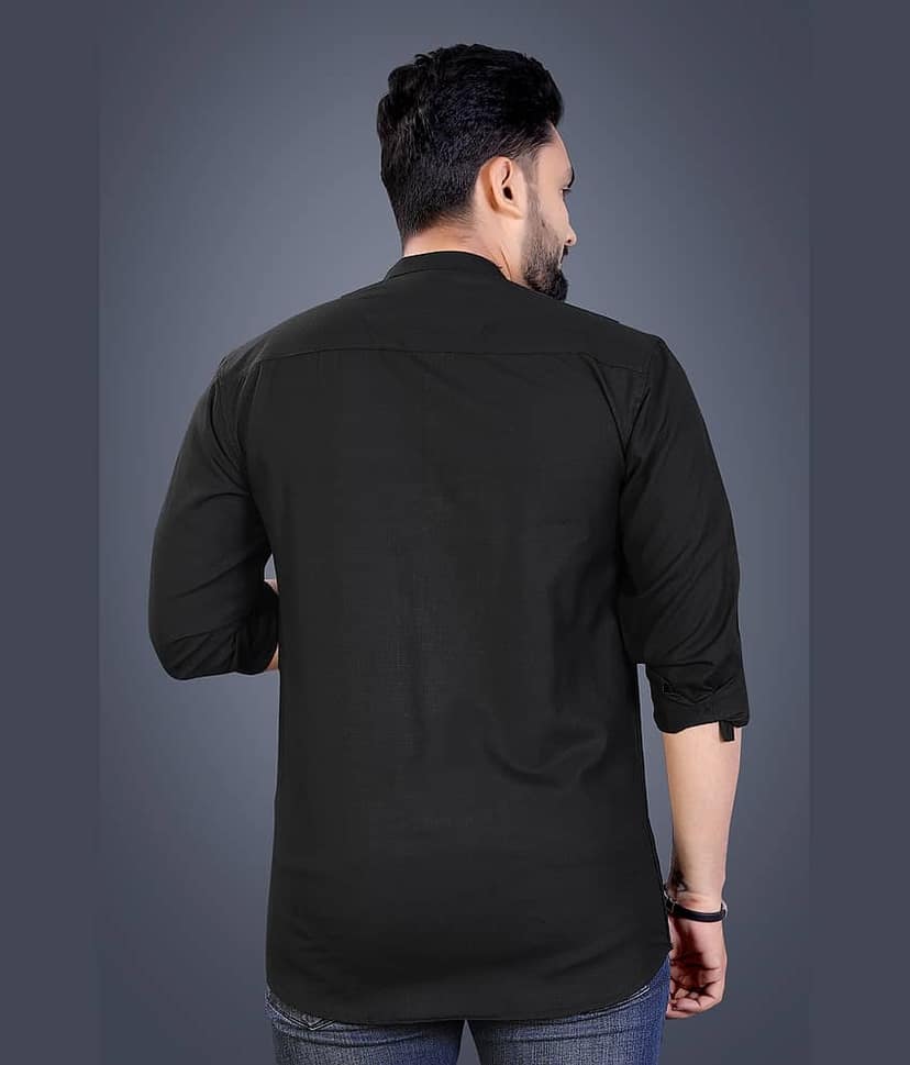Nofilter Cotton Blend Plain Regular Kurta For Men ( Black ) view 2
