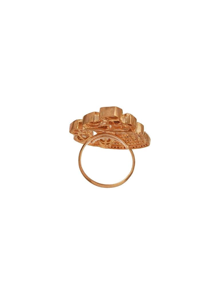 Gold Plated Uncut Polki Mossanite Kundan Studded Adjustable Cocktail Finger Ring view 8
