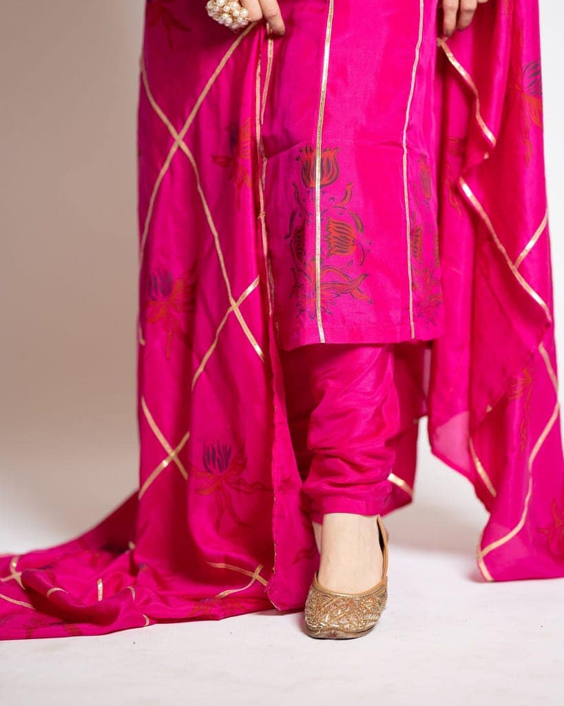 Petal Pink A-Line Silk Kurta Set by Aagaaz Jaipur view 4