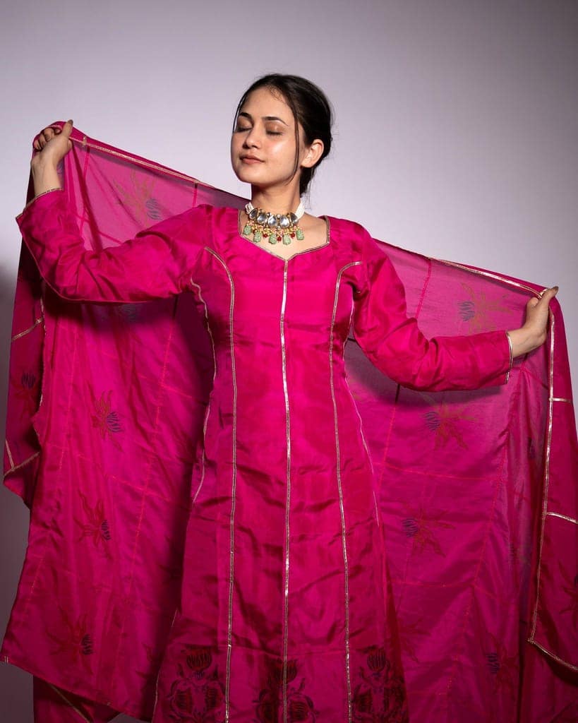 Petal Pink A-Line Silk Kurta Set by Aagaaz Jaipur view 5