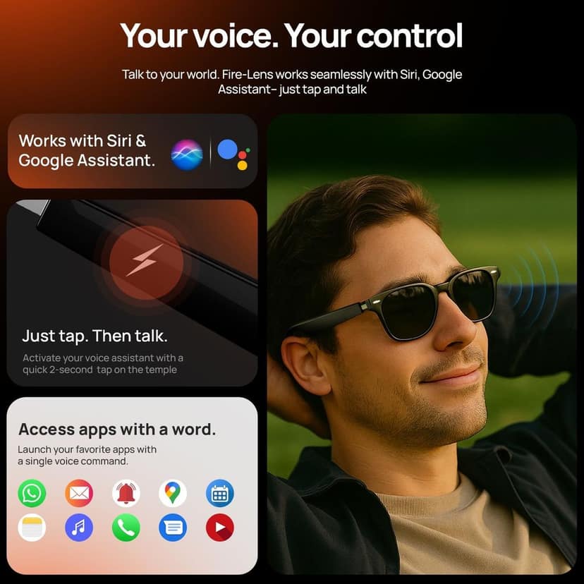 Fire-Lens Dune Smart Glasses, Bluetooth Calling & Open-Ear Bluetooth Sunglasses with HD Sound & Smart Audio Touch Controls Voice Assistant (Siri/Alexa/Google), Fast Charging for Men & Women view 5
