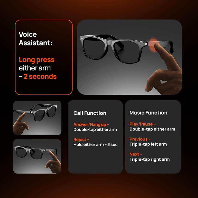Fire-Lens Dune Smart Glasses, Bluetooth Calling & Open-Ear Bluetooth Sunglasses with HD Sound & Smart Audio Touch Controls Voice Assistant (Siri/Alexa/Google), Fast Charging for Men & Women view 8
